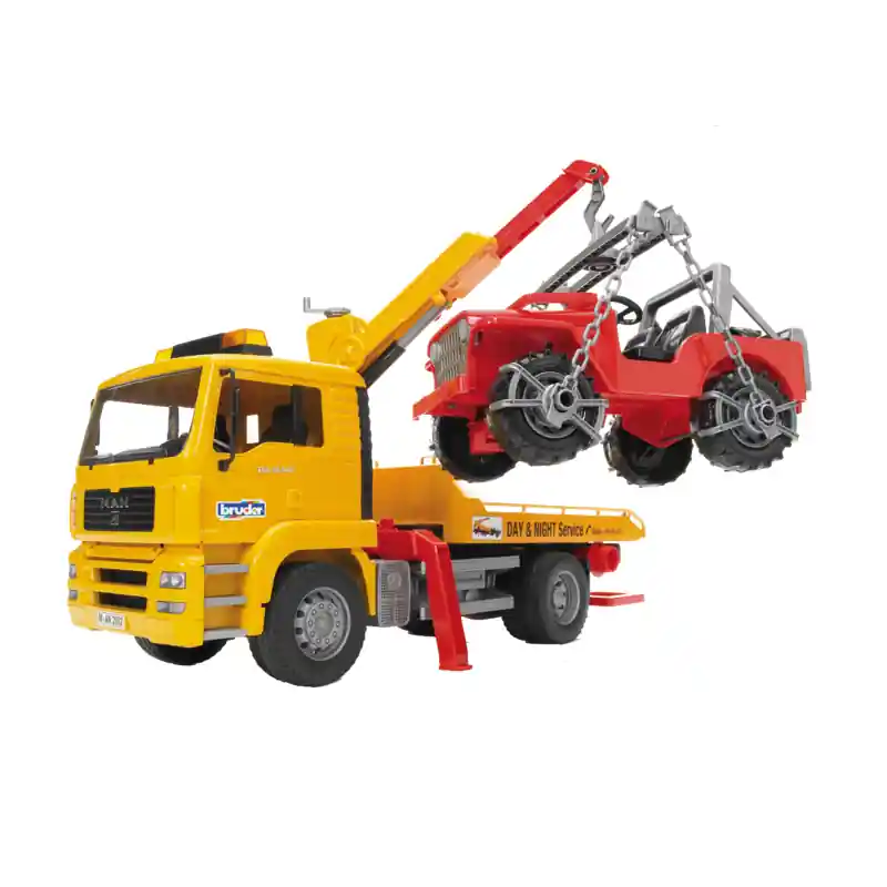 Kracherpreis Bruder  02750 Bruder MAN TGA Abschlepp-LKW mit Geländewagen Profi Serie