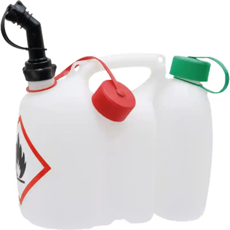 Neue Ware Hünersdorff  Doppelkanister 3 Liter Kraftstoffgemisch 1 Liter Kettenöl inkl. einem Ausgießer