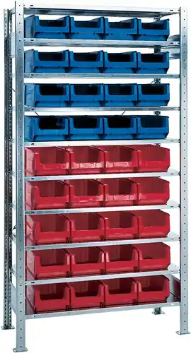 Sonderaktion Steckregal H2000xB1000xT400mm Anbauregal 12 x MK2 blau. 9 x MK2 rot (Nicht verfügbar) 300 mm
