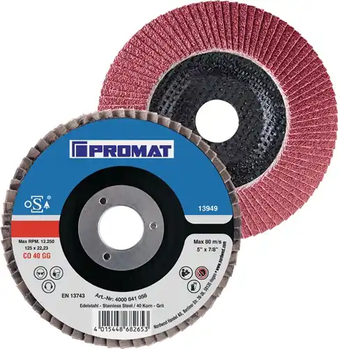 PROMAT Fächerscheibe Durchmesser 125 mm Körnung 120 konisch 40 115 mm Knallerangebot