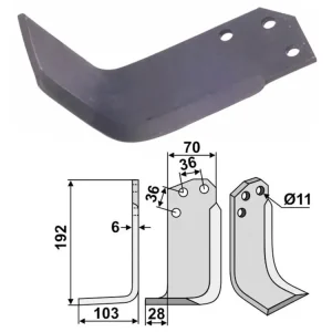 Industriehof® Fräsmesser links/rechts 192 x 103 x 6 mm, Bohrung 11 mm, für Agria Versand Am Gleichen Tag