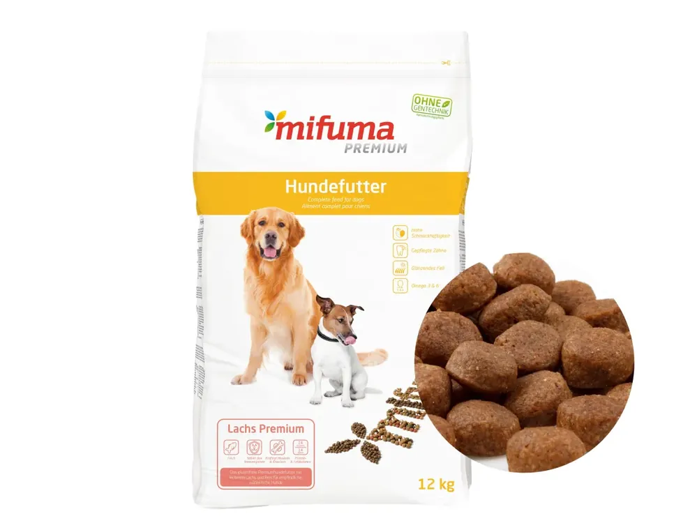 Mifuma Pur Lachs Premium Hund glutenfreies Hundefutter für allergische und sensible Hunde auch für Senioren geeignet Brikett Solange Der Vorrat Reicht