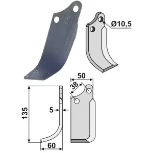 Aktuell Fräsmesser 135 x 60 x 5 mm Bohrung 10,5 mm links/rechts für Agria Bodenfräse 1600, 2400, 2600