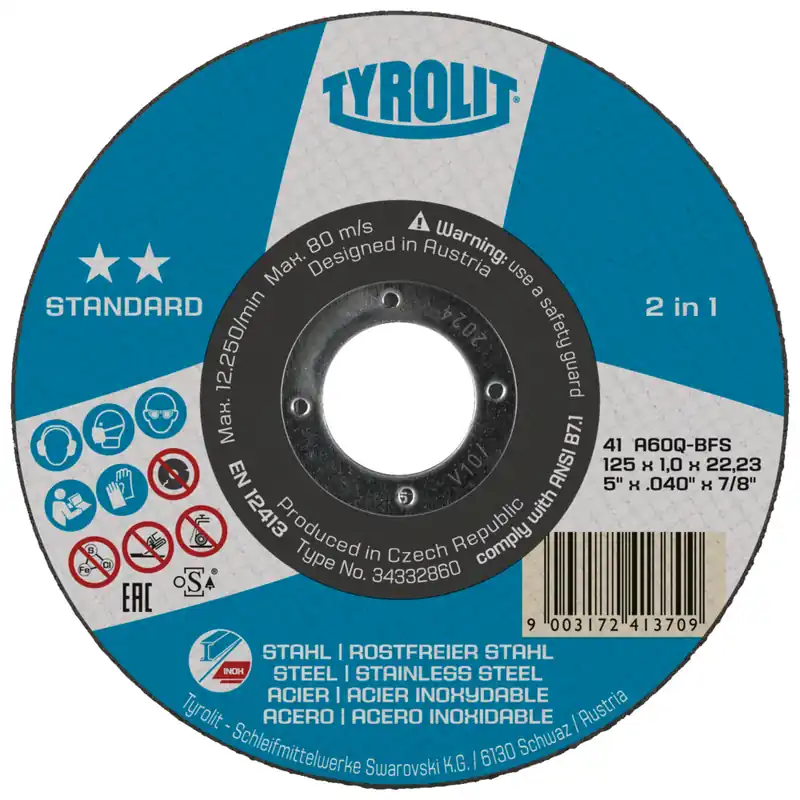 Must-Have Tyrolit Trennscheibe 125x1,0 - 2in1 für Stahl und Edelstahl