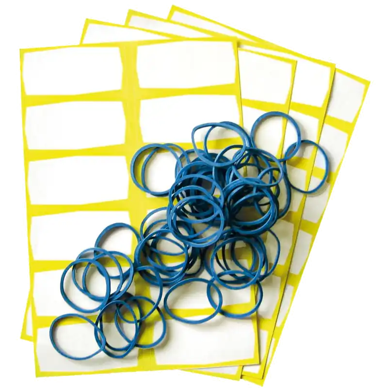 Schnäppchen Etiketten und Gummiringe 96-tlg.