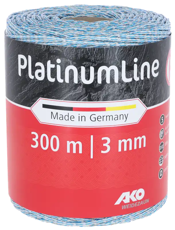AKO Weidezaunlitze Platinum weiß/blau 3 mm / 300 m Markenware
