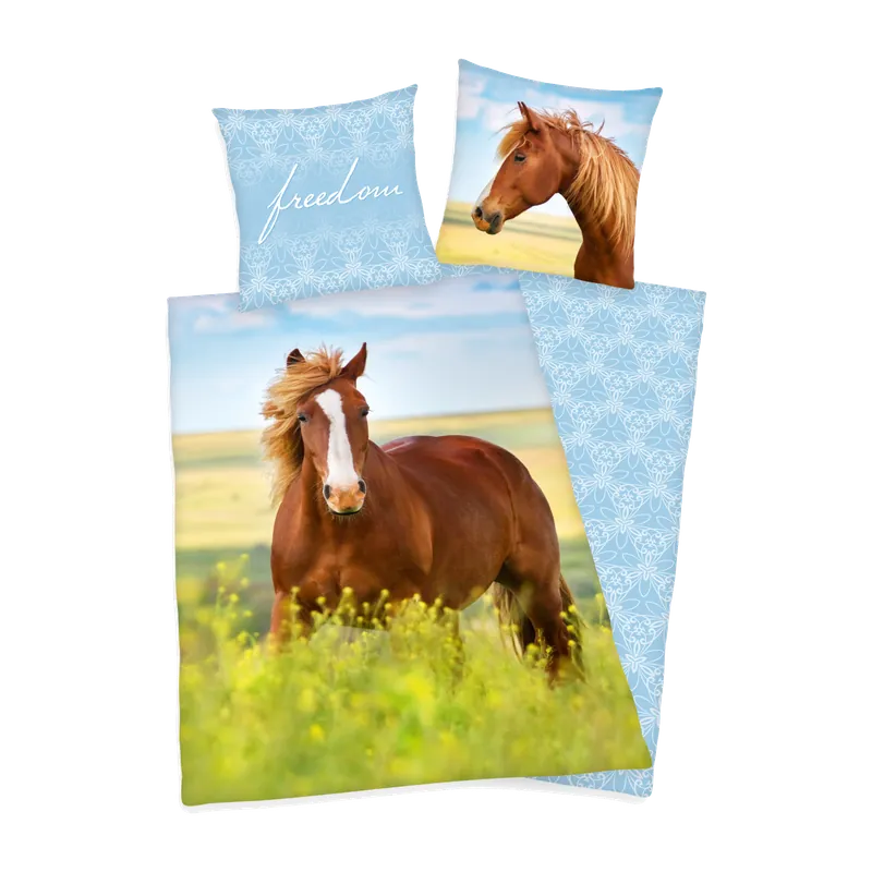 Nur Für Kurze Zeit Bettwäsche Pferd 70/90 cm + 140/200 cm Foto Pferd/ hellblau