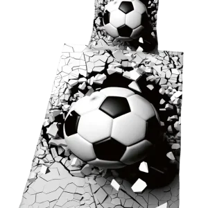 Bettwäsche Fußball 3D grau 70/90 cm + 140/200 cm schwarz/ weiß mit Foto 3D/ beiderseits gleiches Bild Top-Preis