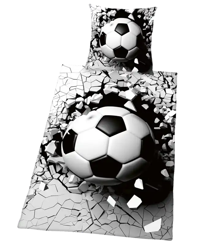 Bettwäsche Fußball 3D grau 70/90 cm + 140/200 cm schwarz/ weiß mit Foto 3D/ beiderseits gleiches Bild Top-Preis