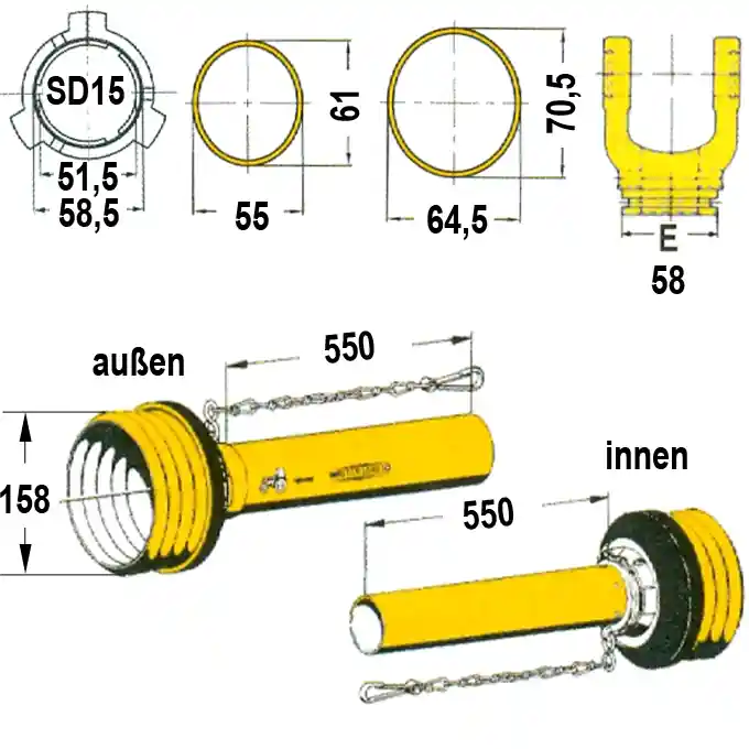 Gelenkwellenschutz komplett, "SD 15", 550 mm Zertifiziert