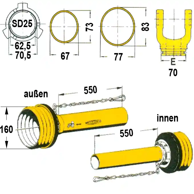 Letzte Chance Gelenkwellenschutz komplett, "SD 25", 550 mm