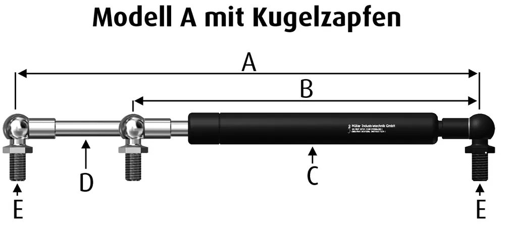 Gasdruckfeder 500 mm lang, 100 N Highlight