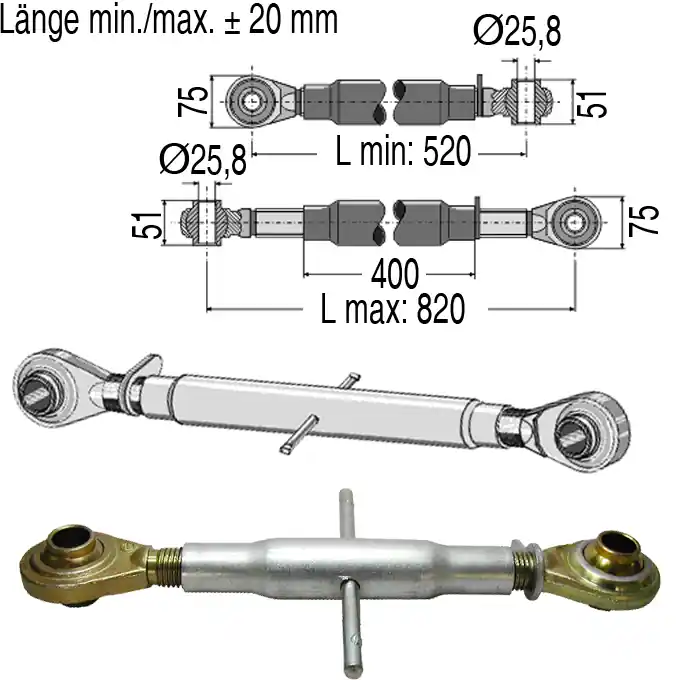 Oberlenker mechanisch, 520-820 mm, Kat. 2 Schnäppchen