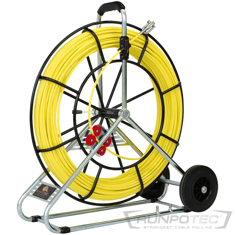 Runpotec Glasfaserstab 150 m Ø 9 mm inkl. Stahlhaspel Ø 730 mm-fahrbar, Doppelauslaufsystem und Meterzähler RUNPOTEC Gewinde RTG Ø 12 mm Nur Für Kurze Zeit
