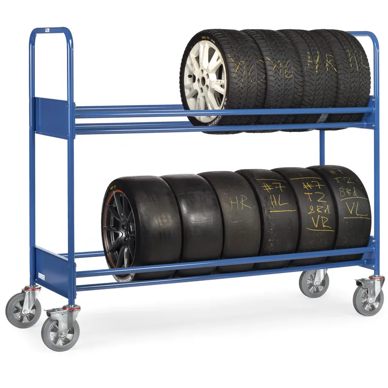 Rabatt fetra Reifenwagen pulverbeschichtet blau RAL 5007 Ladefläche L1860xB618mm mit 2 Ladeflächen