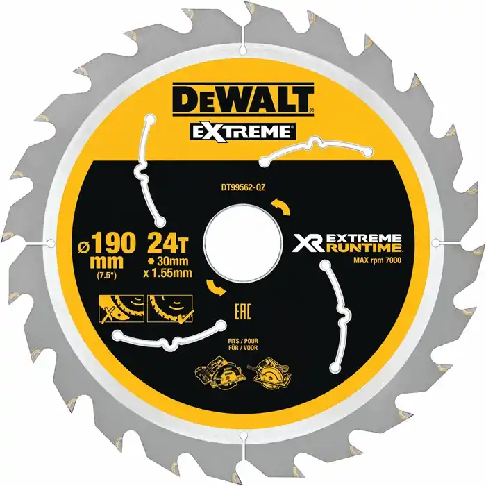 DeWalt Kreissägeblatt, DT99562, Außen-D.190mm Bohrung 30mm, Anz. Zähne 24WZ/FZ, Direkt Vom Hersteller
