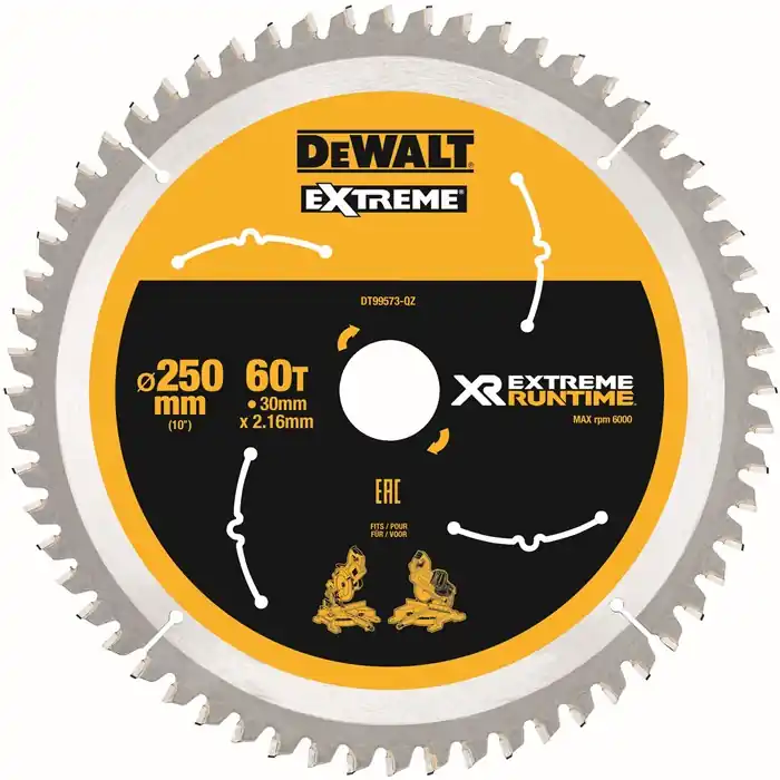DeWalt Kreissägeblatt, DT99573, Außen-D.250mm Bohrung 30mm, Anz. Zähne 60WZ/FZ, Top-Seller