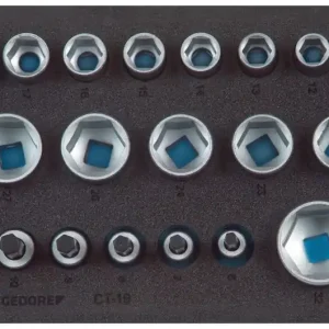 GEDORE 1500 CT1-19 Satz Steckschlüsseleinsätze 1/2" 6-kant in Check-Tool-Modul Echt