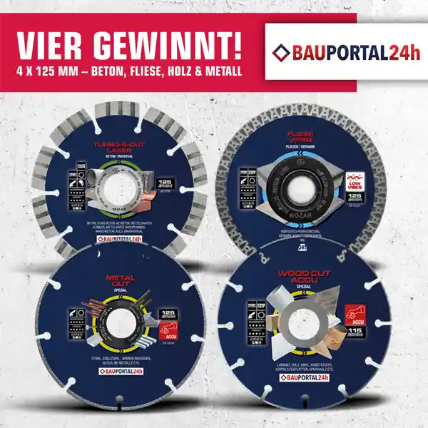 Diamantscheibenset "Vier gewinnt - Bauportal24h Edition" 125 mm für Beton, Fliesen, Holz und Metall Neue Ware