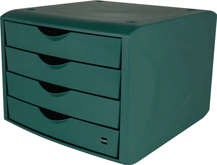 Schubladenbox m.Auszugssperre 4 Schubl.grün H215xB265xT332mm HELIT Versand Am Gleichen Tag