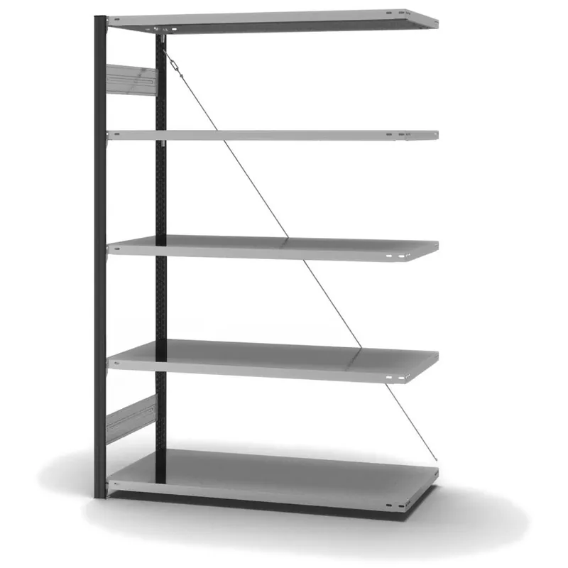 Markenware hofe Anbau-Fachbodenregal für Einseitige Nutzung - Stecksystem ORION PLUS - Fachlast 190 kg - H2000 B1300 T600 mm - Profile RAL7016 anthrazitgrau - Böden verzinkt