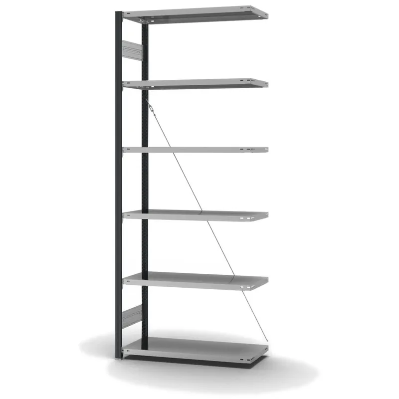 hofe Anbau-Fachbodenregal für Einseitige Nutzung - Stecksystem ORION PLUS - Fachlast 145 kg - H2500 B1000 T400 mm - Profile RAL7016 anthrazitgrau - Böden verzinkt Ausverkauf