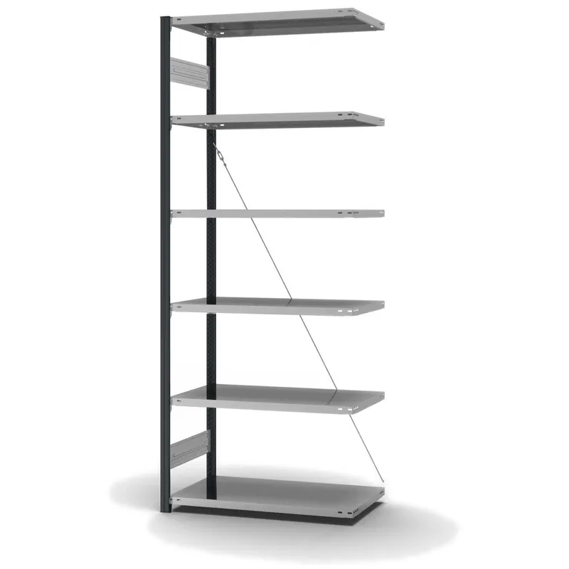 Neu Im Sortiment hofe Anbau-Fachbodenregal für Einseitige Nutzung - Stecksystem ORION PLUS - Fachlast 140 kg - H2500 B1000 T500 mm - Profile RAL7016 anthrazitgrau - Böden verzinkt