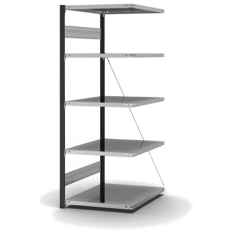 hofe Anbau-Fachbodenregal für Einseitige Nutzung - Stecksystem ORION PLUS - Fachlast 130 kg - H2000 B750 T800 mm - Profile RAL7016 anthrazitgrau - Böden verzinkt Neu