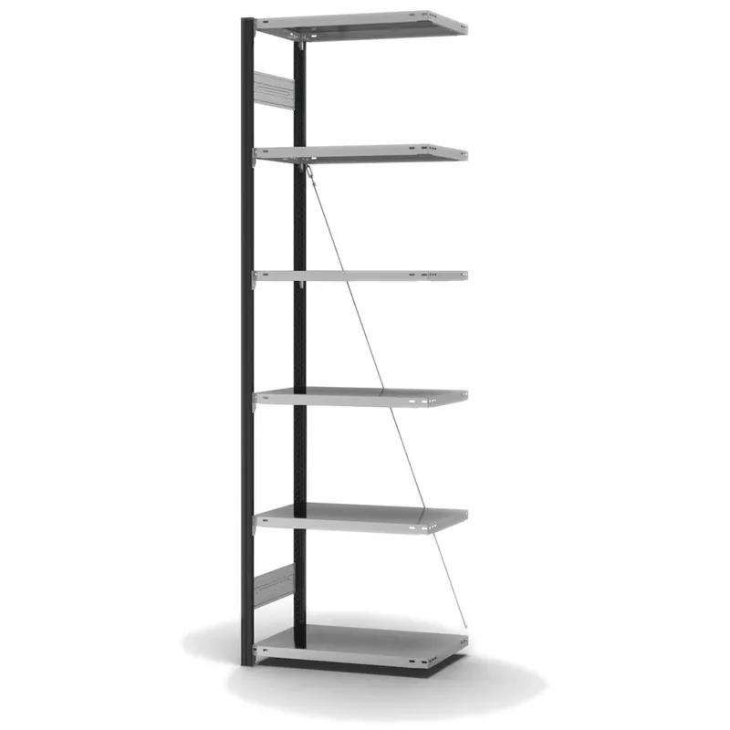 Geprüft hofe Anbau-Fachbodenregal für Einseitige Nutzung - Stecksystem ORION PLUS - Fachlast 145 kg - H2500 B750 T400 mm - Profile RAL7016 anthrazitgrau - Böden verzinkt