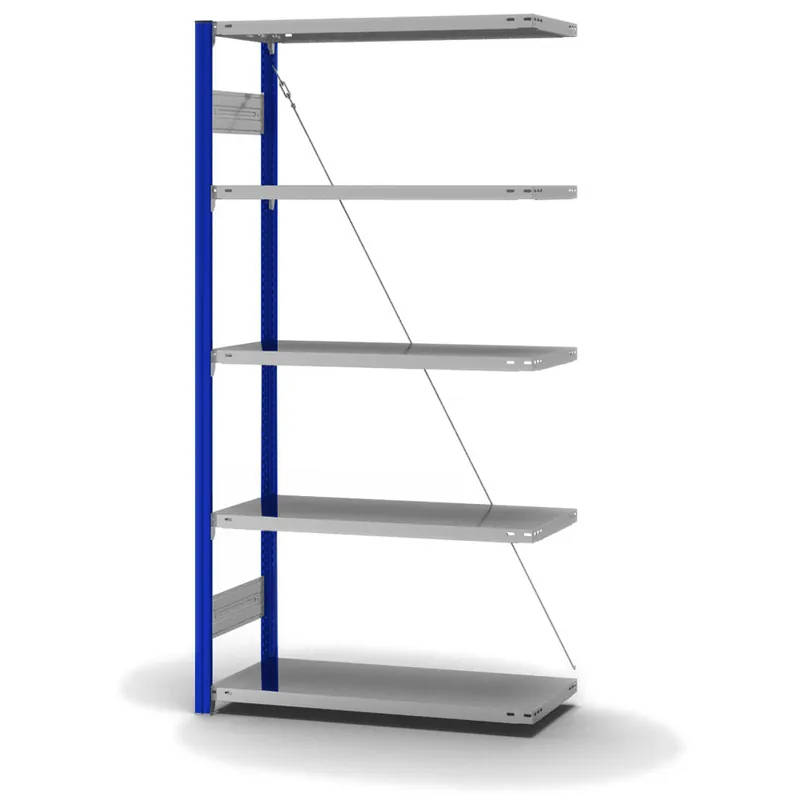 hofe Anbau-Fachbodenregal für Einseitige Nutzung - Stecksystem ORION PLUS - Fachlast 145 kg - H2000 B1000 T400 mm - Profile RAL5010 enzianblau - Böden verzinkt Finale Aktion