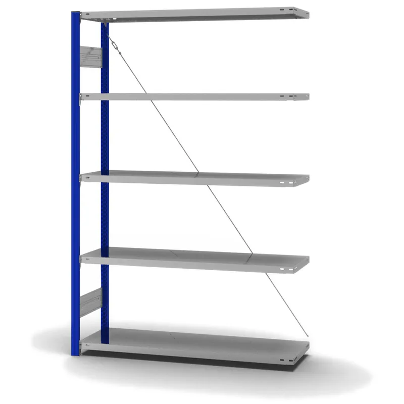 hofe Anbau-Fachbodenregal für Einseitige Nutzung - Stecksystem ORION PLUS - Fachlast 180 kg - H2000 B1300 T400 mm - Profile RAL5010 enzianblau - Böden verzinkt Neu Im Sortiment