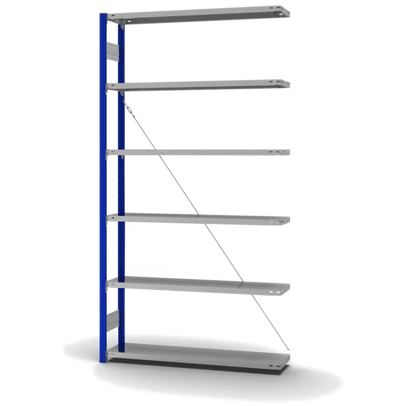 hofe Anbau-Fachbodenregal für Einseitige Nutzung - Stecksystem ORION PLUS - Fachlast 175 kg - H2500 B1300 T300 mm - Profile RAL5010 enzianblau - Böden verzinkt Versand Am Gleichen Tag