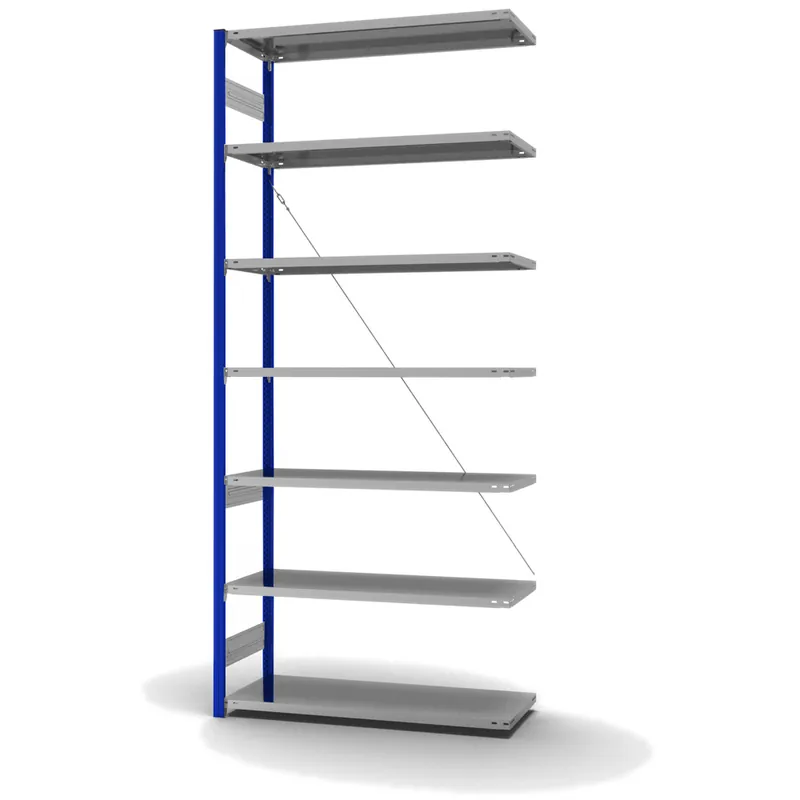 Günstig hofe Anbau-Fachbodenregal für Einseitige Nutzung - Stecksystem ORION PLUS - Fachlast 185 kg - H3000 B1300 T500 mm - Profile RAL5010 enzianblau - Böden verzinkt