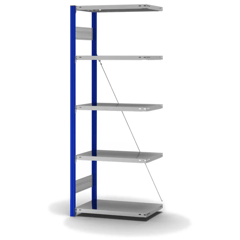 Super-Preis hofe Anbau-Fachbodenregal für Einseitige Nutzung - Stecksystem ORION PLUS - Fachlast 145 kg - H2000 B750 T400 mm - Profile RAL5010 enzianblau - Böden verzinkt