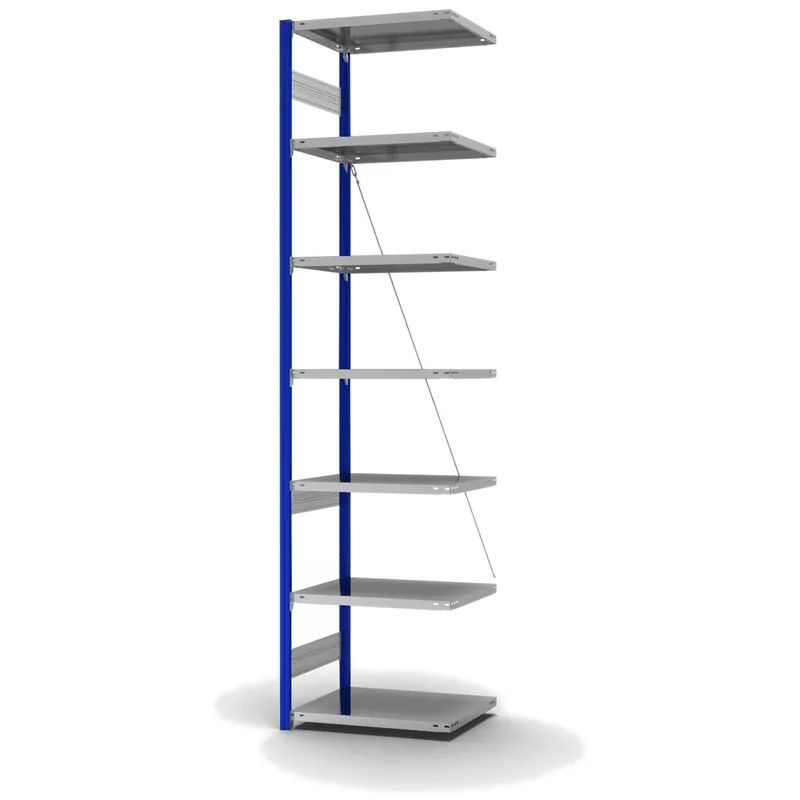 Nur Heute hofe Anbau-Fachbodenregal für Einseitige Nutzung - Stecksystem ORION PLUS - Fachlast 140 kg - H3000 B750 T500 mm - Profile RAL5010 enzianblau - Böden verzinkt
