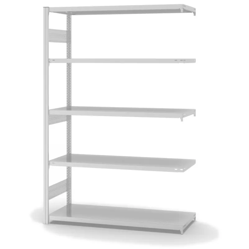 Highlight hofe Anbau-Fachbodenregal für Beidseitige Nutzung - Stecksystem ORION PLUS - Fachlast 330 kg - H2000 B1300 T500 mm - RAL7035 Lichtgrau