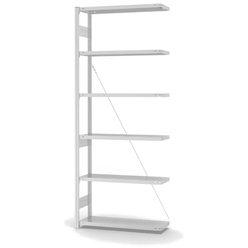 Highlight hofe Anbau-Fachbodenregal für Einseitige Nutzung - Stecksystem ORION PLUS - Fachlast 300 kg - H2500 B1000 T300 mm - RAL7035 Lichtgrau