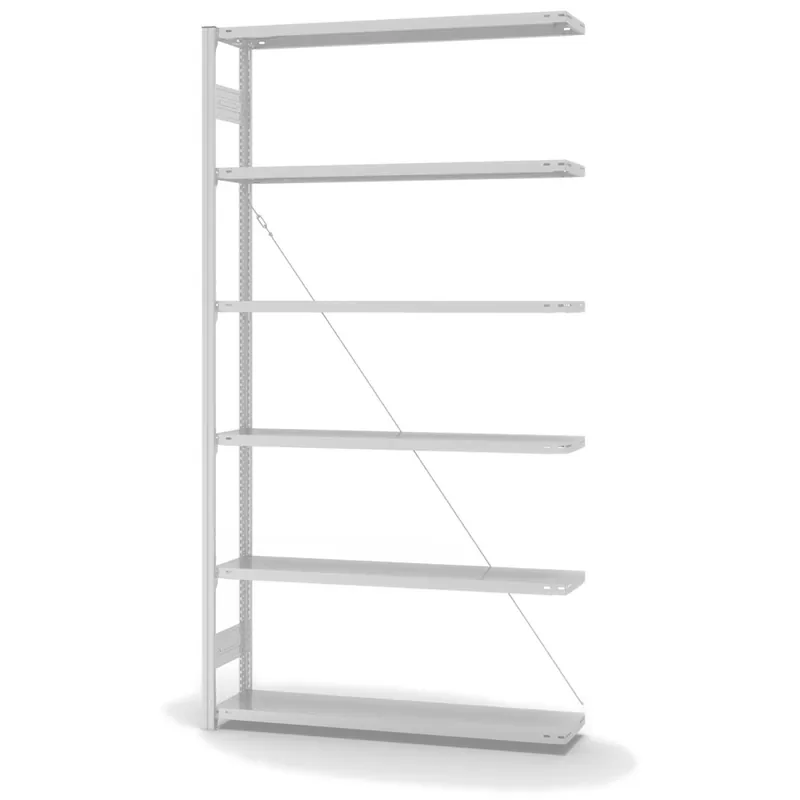 Schneller Versand hofe Anbau-Fachbodenregal für Einseitige Nutzung - Stecksystem ORION PLUS - Fachlast 175 kg - H2500 B1300 T300 mm - RAL7035 Lichtgrau
