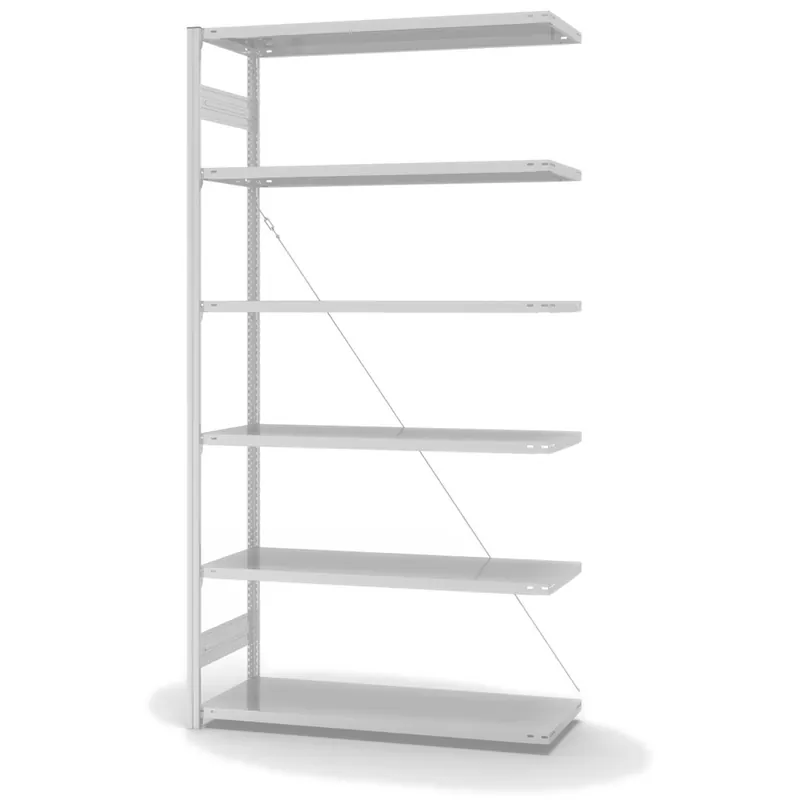 hofe Anbau-Fachbodenregal für Einseitige Nutzung - Stecksystem ORION PLUS - Fachlast 185 kg - H2500 B1300 T500 mm - RAL7035 Lichtgrau Nur Heute