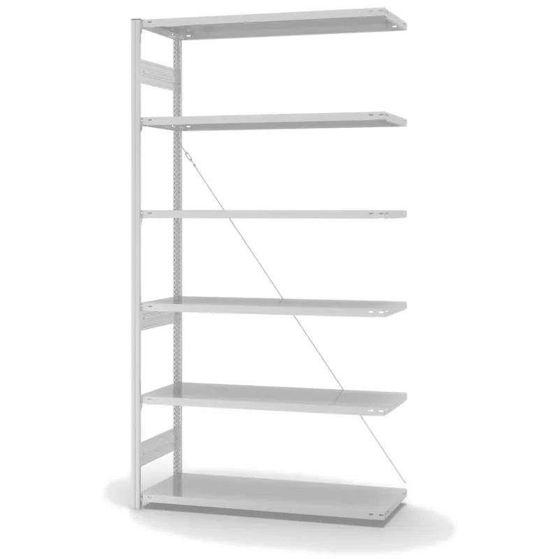 hofe Anbau-Fachbodenregal für Einseitige Nutzung - Stecksystem ORION PLUS - Fachlast 330 kg - H2500 B1300 T500 mm - RAL7035 Lichtgrau Direkt Vom Hersteller