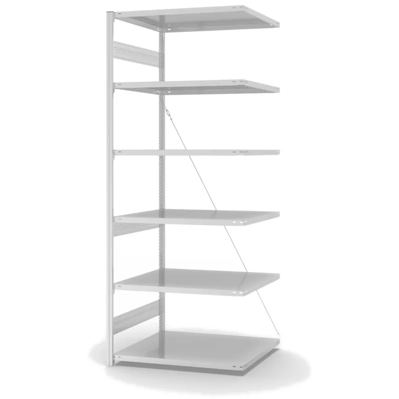 hofe Anbau-Fachbodenregal für Einseitige Nutzung - Stecksystem ORION PLUS - Fachlast 230 kg - H2500 B1000 T800 mm - RAL7035 Lichtgrau Neue Kollektion