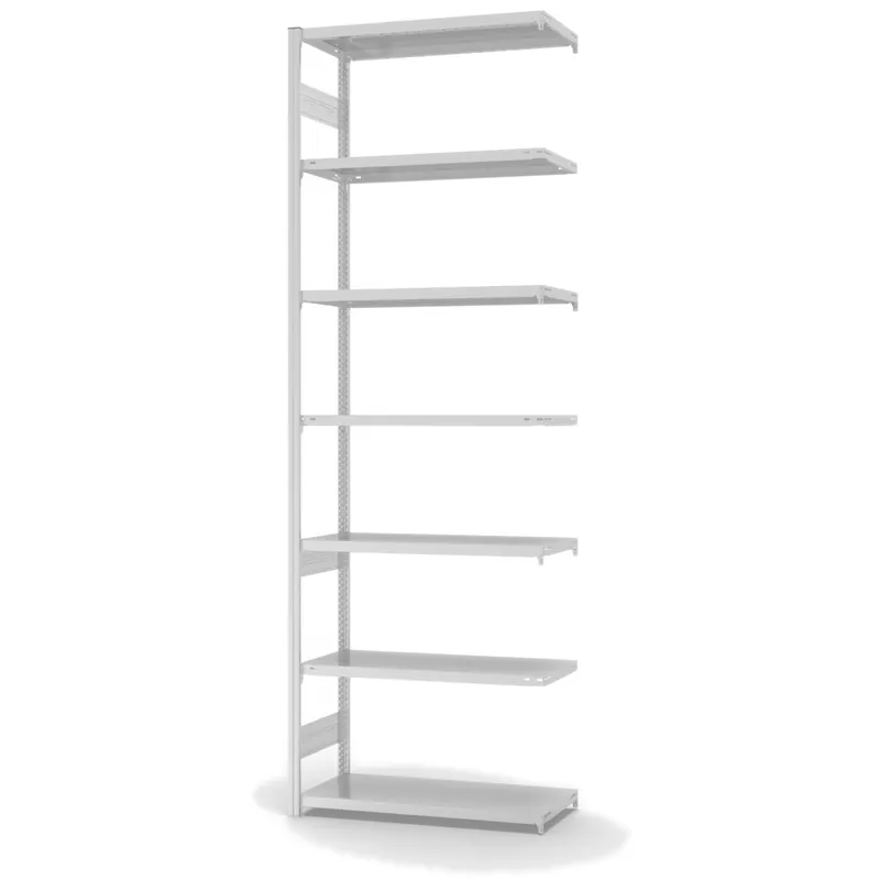 hofe Anbau-Fachbodenregal für Beidseitige Nutzung - Stecksystem ORION PLUS - Fachlast 225 kg - H3000 B1000 T400 mm - RAL7035 Lichtgrau Ausverkauf