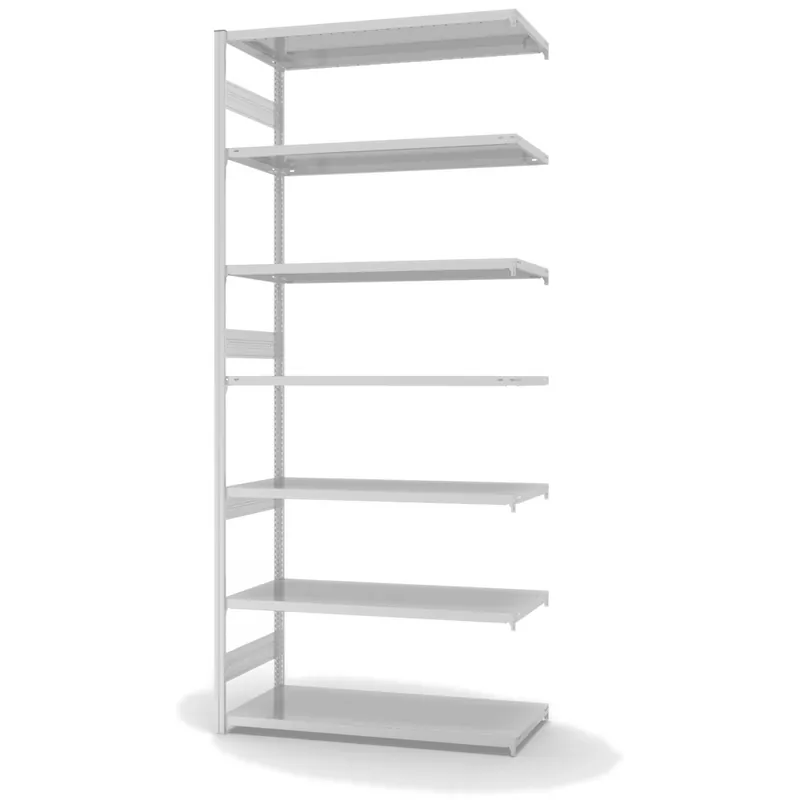 hofe Anbau-Fachbodenregal für Beidseitige Nutzung - Stecksystem ORION PLUS - Fachlast 330 kg - H3000 B1300 T600 mm - RAL7035 Lichtgrau Must-Have
