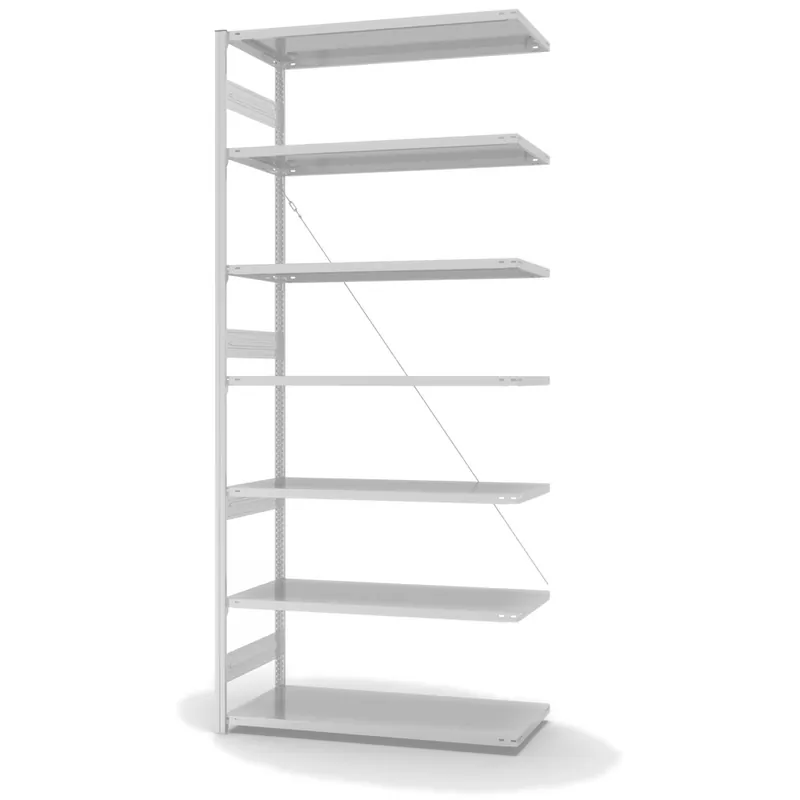 hofe Anbau-Fachbodenregal für Einseitige Nutzung - Stecksystem ORION PLUS - Fachlast 330 kg - H3000 B1300 T600 mm - RAL7035 Lichtgrau Geprüft
