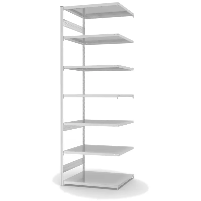 Neu hofe Anbau-Fachbodenregal für Beidseitige Nutzung - Stecksystem ORION PLUS - Fachlast 130 kg - H3000 B1000 T800 mm - RAL7035 Lichtgrau