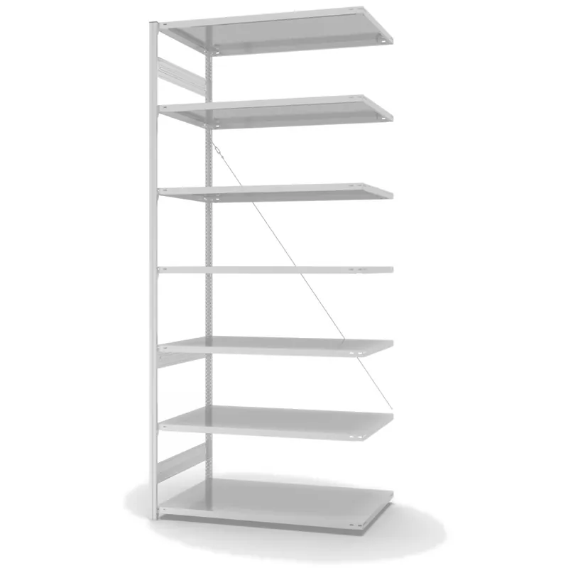 Jetzt Kaufen hofe Anbau-Fachbodenregal für Einseitige Nutzung - Stecksystem ORION PLUS - Fachlast 240 kg - H3000 B1300 T800 mm - RAL7035 Lichtgrau
