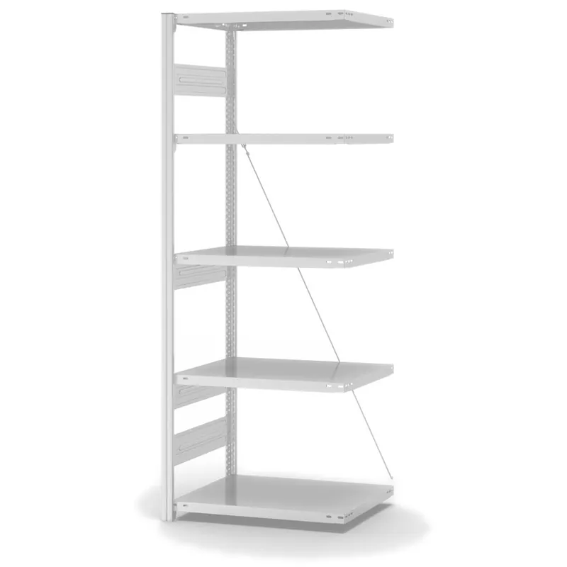 hofe Anbau-Fachbodenregal für Einseitige Nutzung - Stecksystem ORION PLUS - Fachlast 300 kg - H2000 B750 T500 mm - RAL7035 Lichtgrau Neue Ware