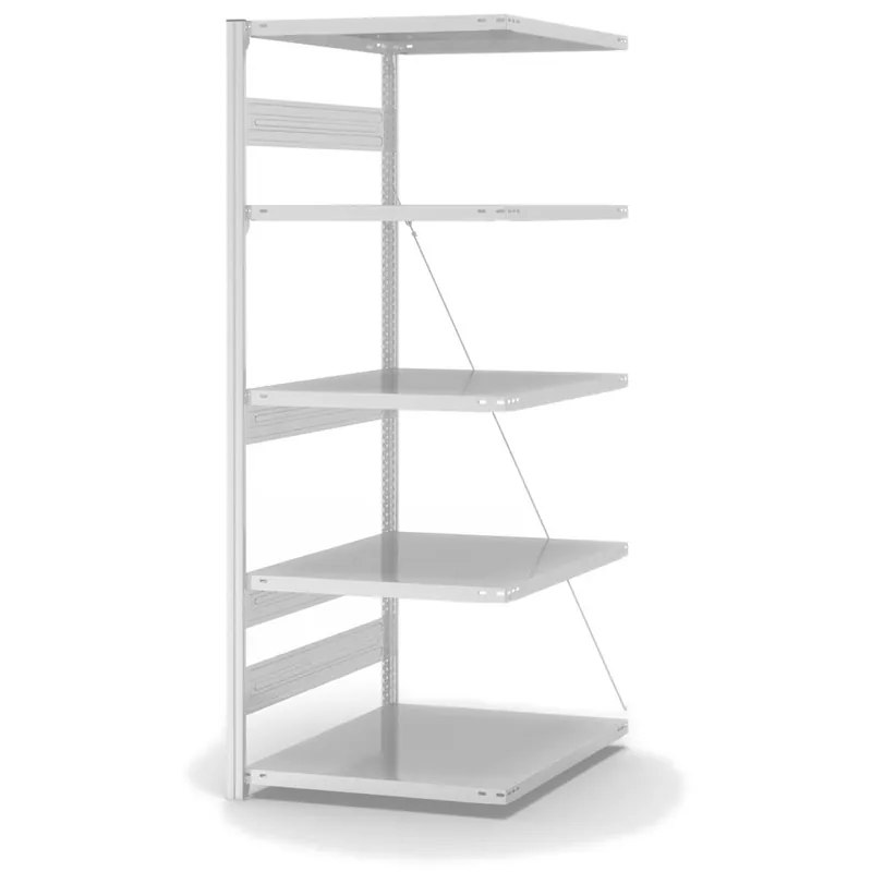 hofe Anbau-Fachbodenregal für Einseitige Nutzung - Stecksystem ORION PLUS - Fachlast 300 kg - H2000 B750 T800 mm - RAL7035 Lichtgrau Bestpreis