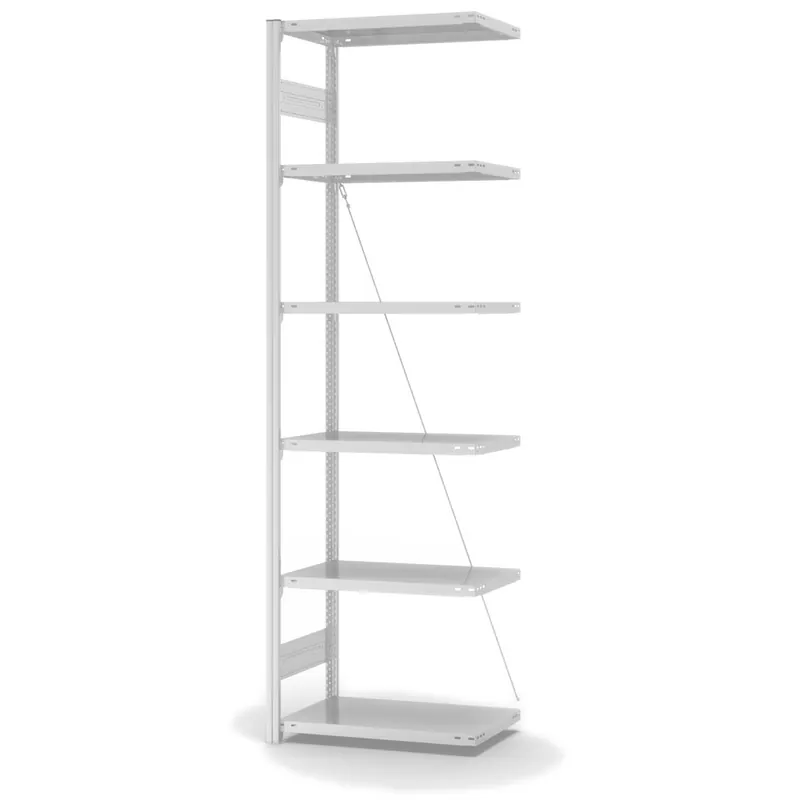 Sofort Bestellen hofe Anbau-Fachbodenregal für Einseitige Nutzung - Stecksystem ORION PLUS - Fachlast 145 kg - H2500 B750 T400 mm - RAL7035 Lichtgrau