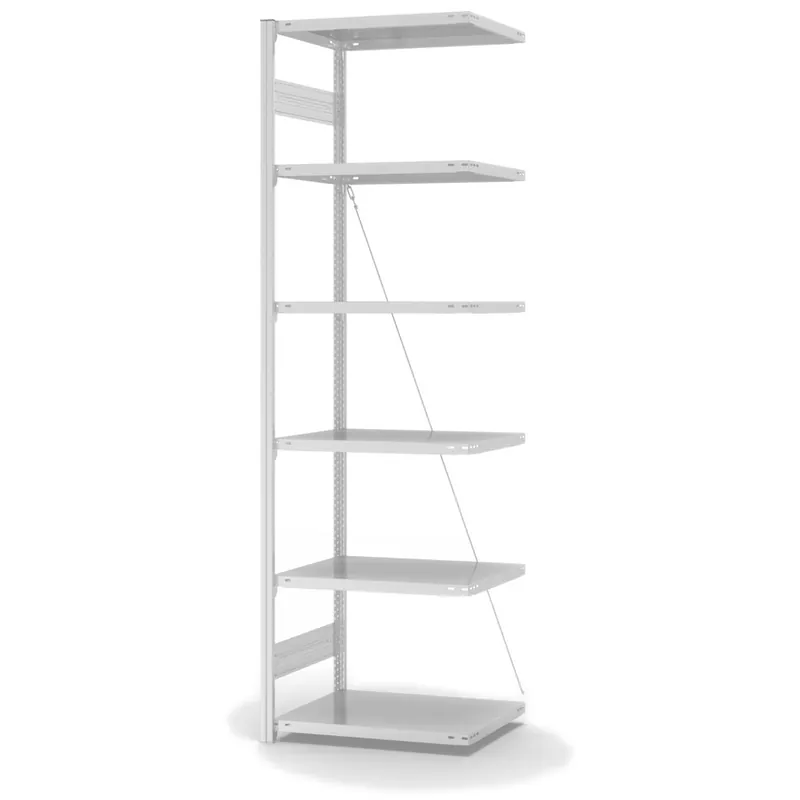 hofe Anbau-Fachbodenregal für Einseitige Nutzung - Stecksystem ORION PLUS - Fachlast 140 kg - H2500 B750 T500 mm - RAL7035 Lichtgrau Abverkauf